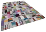 Chaput Patchwork Multi Renk Pamuk Üzerine Yün El Dokuma Kilim-253x349 - Görsel 2