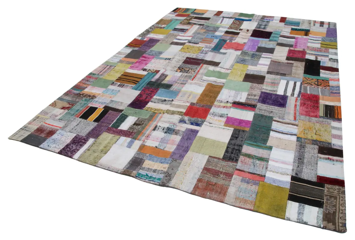 Chaput Patchwork Multi Renk Pamuk Üzerine Yün El Dokuma Kilim-253x349 - Görsel 3