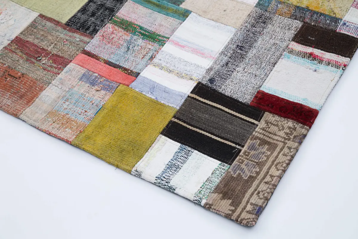 Chaput Patchwork Multi Renk Pamuk Üzerine Yün El Dokuma Kilim-253x349 - Görsel 4
