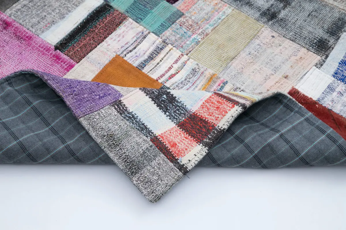 Chaput Patchwork Multi Renk Pamuk Üzerine Yün El Dokuma Kilim-253x349 - Görsel 5