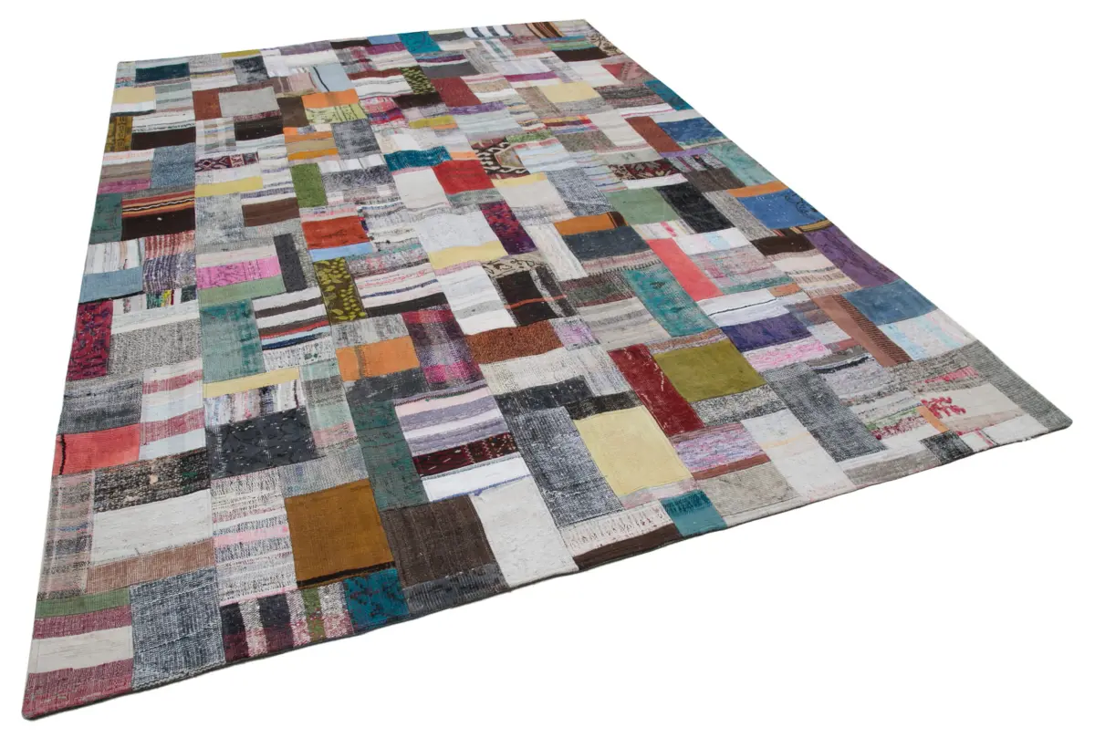 Chaput Patchwork Multi Renk Pamuk Üzerine Yün El Dokuma Kilim-253x353 - Görsel 2