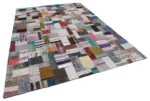 Chaput Patchwork Multi Renk Pamuk Üzerine Yün El Dokuma Kilim-253x353 - Görsel 2