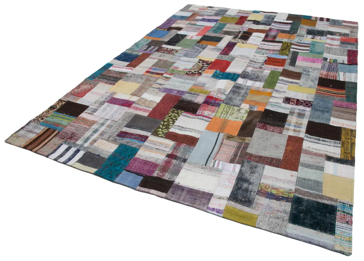 Chaput Patchwork Multi Renk Pamuk Üzerine Yün El Dokuma Kilim-253x353 - Görsel 3