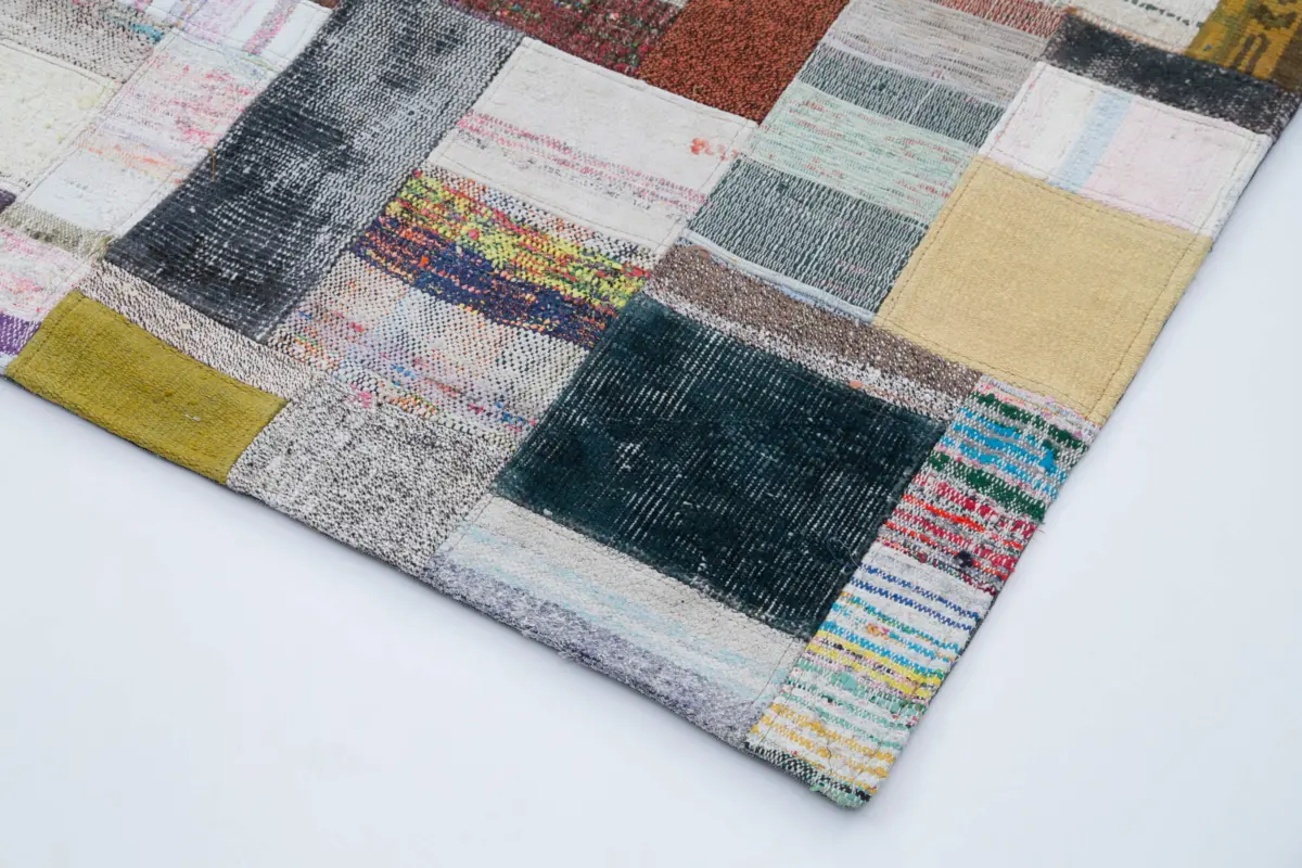 Chaput Patchwork Multi Renk Pamuk Üzerine Yün El Dokuma Kilim-253x353 - Görsel 4