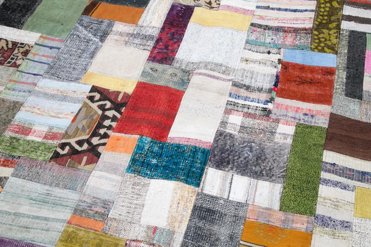 Chaput Patchwork Multi Renk Pamuk Üzerine Yün El Dokuma Kilim-253x353 - Görsel 6
