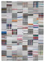 Chaput Patchwork Multi Renk Pamuk Üzerine Yün El Dokuma Kilim-247x353