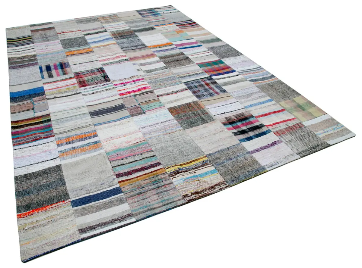 Chaput Patchwork Multi Renk Pamuk Üzerine Yün El Dokuma Kilim-247x353 - Görsel 2