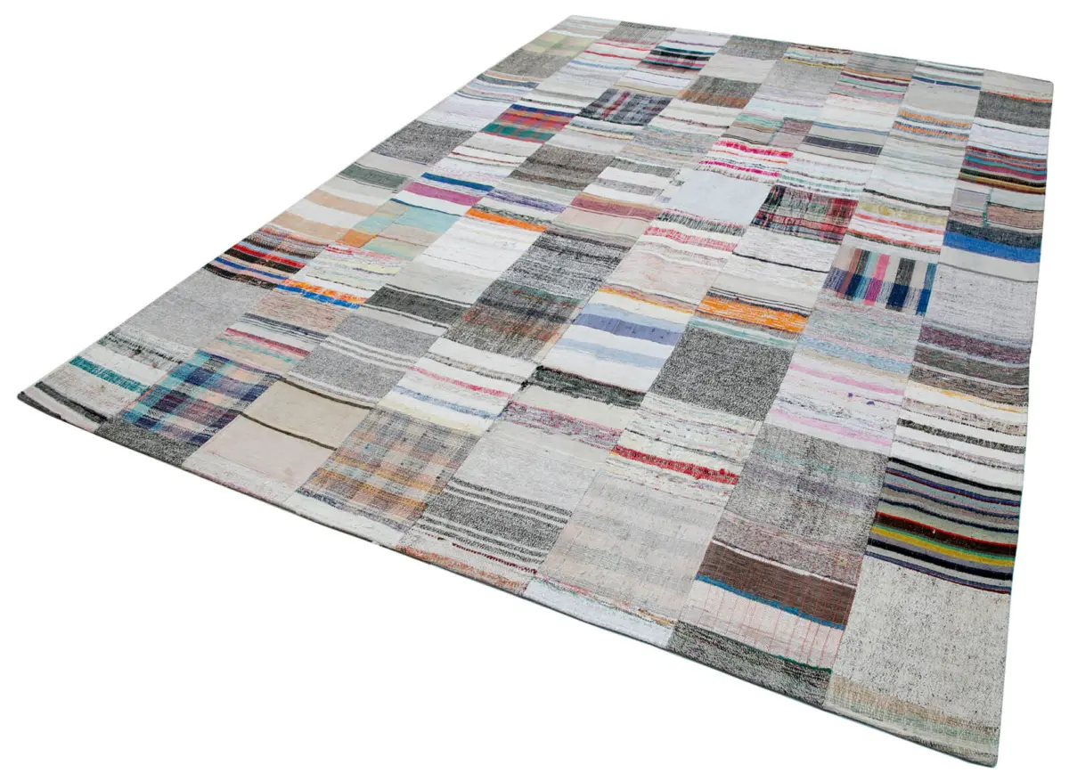 Chaput Patchwork Multi Renk Pamuk Üzerine Yün El Dokuma Kilim-247x353 - Görsel 3