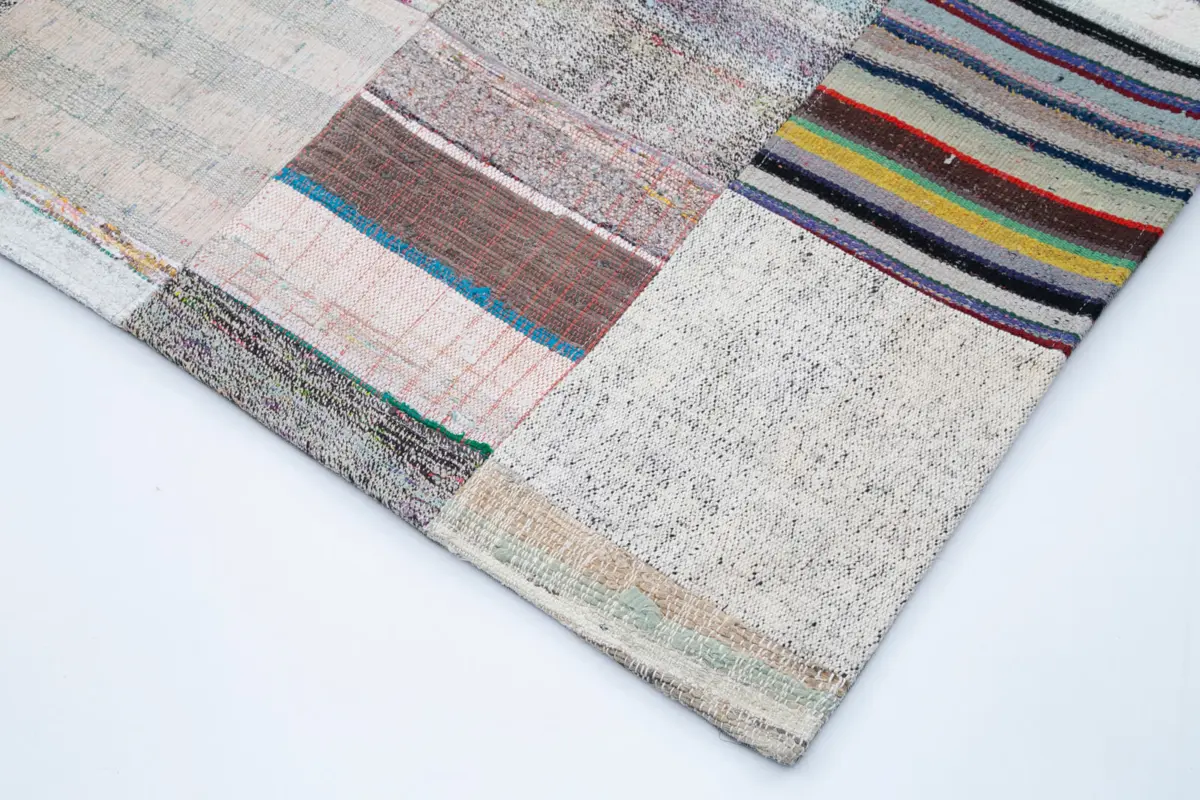 Chaput Patchwork Multi Renk Pamuk Üzerine Yün El Dokuma Kilim-247x353 - Görsel 4