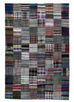 Chaput Patchwork Multi Renk Pamuk Üzerine Yün El Dokuma Kilim-238x357