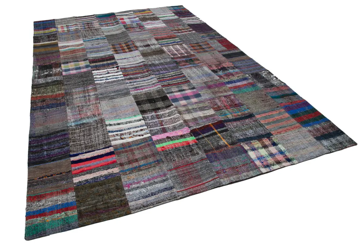 Chaput Patchwork Multi Renk Pamuk Üzerine Yün El Dokuma Kilim-238x357 - Görsel 2