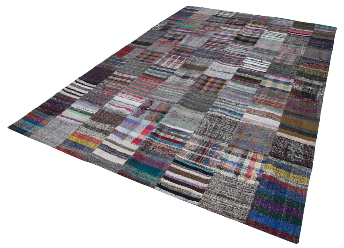 Chaput Patchwork Multi Renk Pamuk Üzerine Yün El Dokuma Kilim-238x357 - Görsel 3