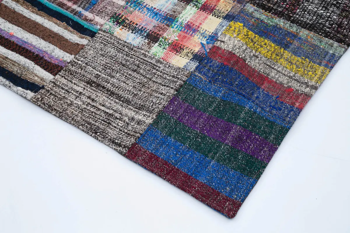 Chaput Patchwork Multi Renk Pamuk Üzerine Yün El Dokuma Kilim-238x357 - Görsel 4