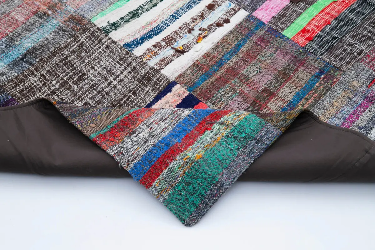 Chaput Patchwork Multi Renk Pamuk Üzerine Yün El Dokuma Kilim-238x357 - Görsel 5