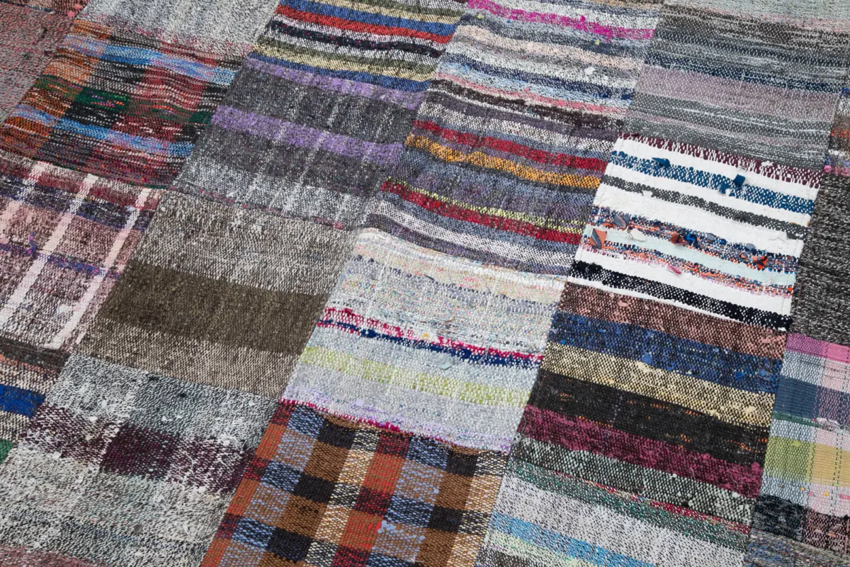 Chaput Patchwork Multi Renk Pamuk Üzerine Yün El Dokuma Kilim-238x357 - Görsel 6