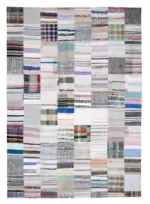 Chaput Patchwork Beyaz Renk Pamuk Üzerine Yün El Dokuma Kilim-248x351