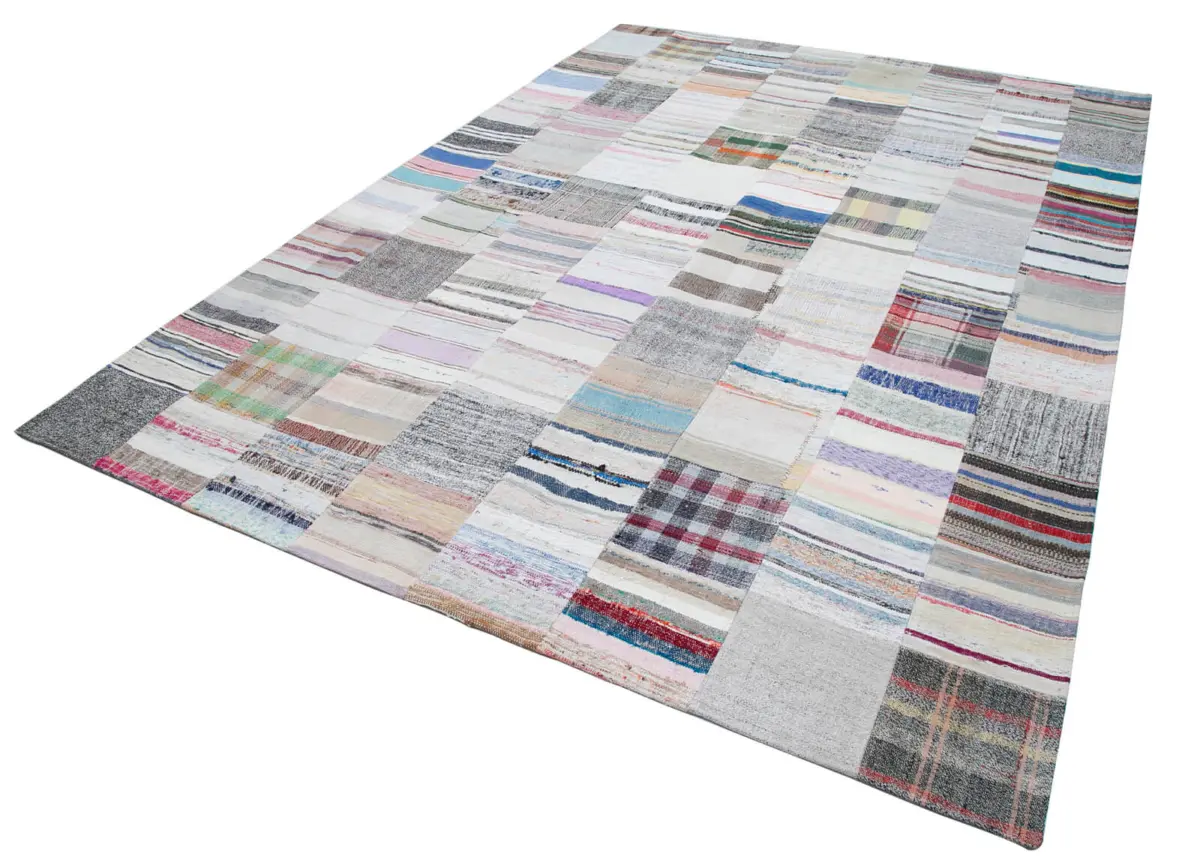 Chaput Patchwork Beyaz Renk Pamuk Üzerine Yün El Dokuma Kilim-248x351 - Görsel 3