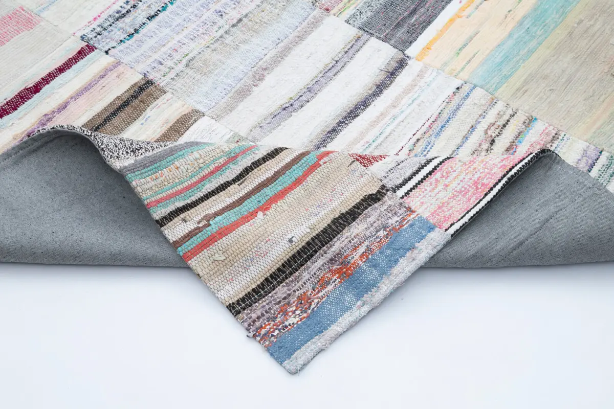 Chaput Patchwork Beyaz Renk Pamuk Üzerine Yün El Dokuma Kilim-248x351 - Görsel 5