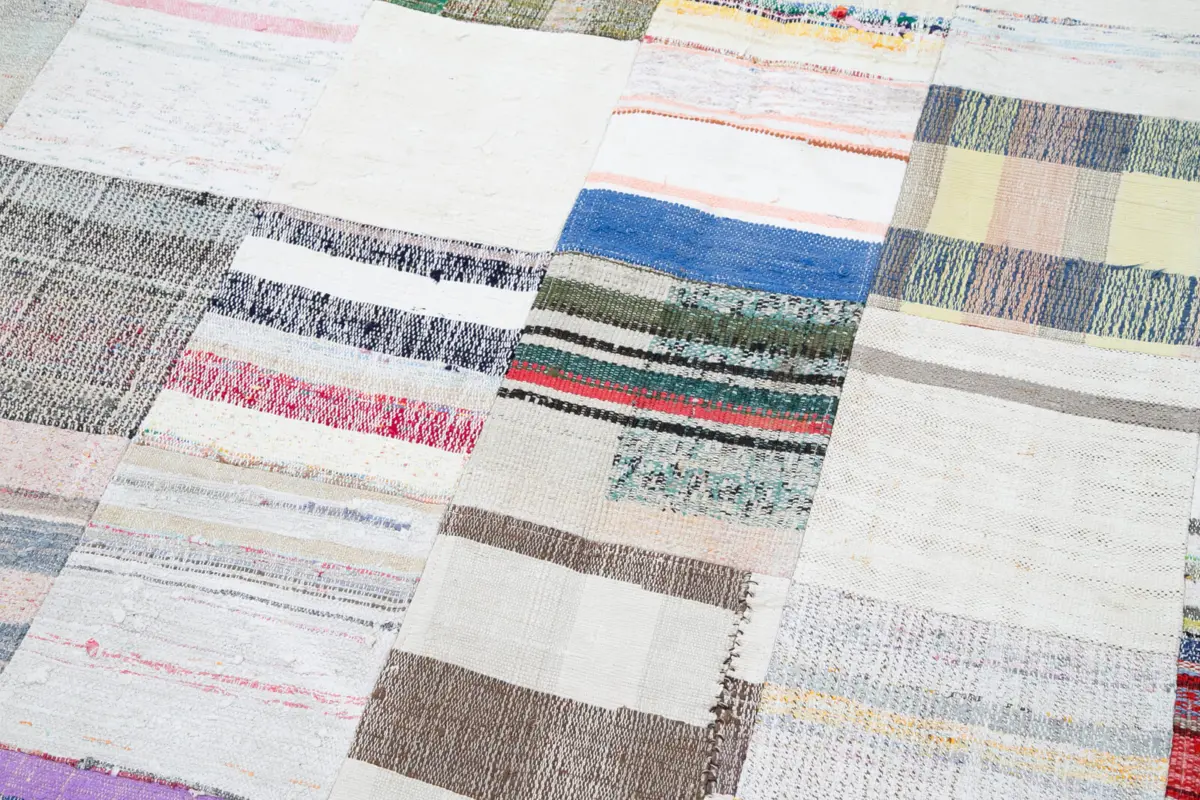 Chaput Patchwork Beyaz Renk Pamuk Üzerine Yün El Dokuma Kilim-248x351 - Görsel 6