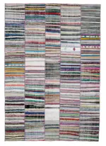 Chaput Patchwork Multi Renk Pamuk Üzerine Yün El Dokuma Kilim-242x350