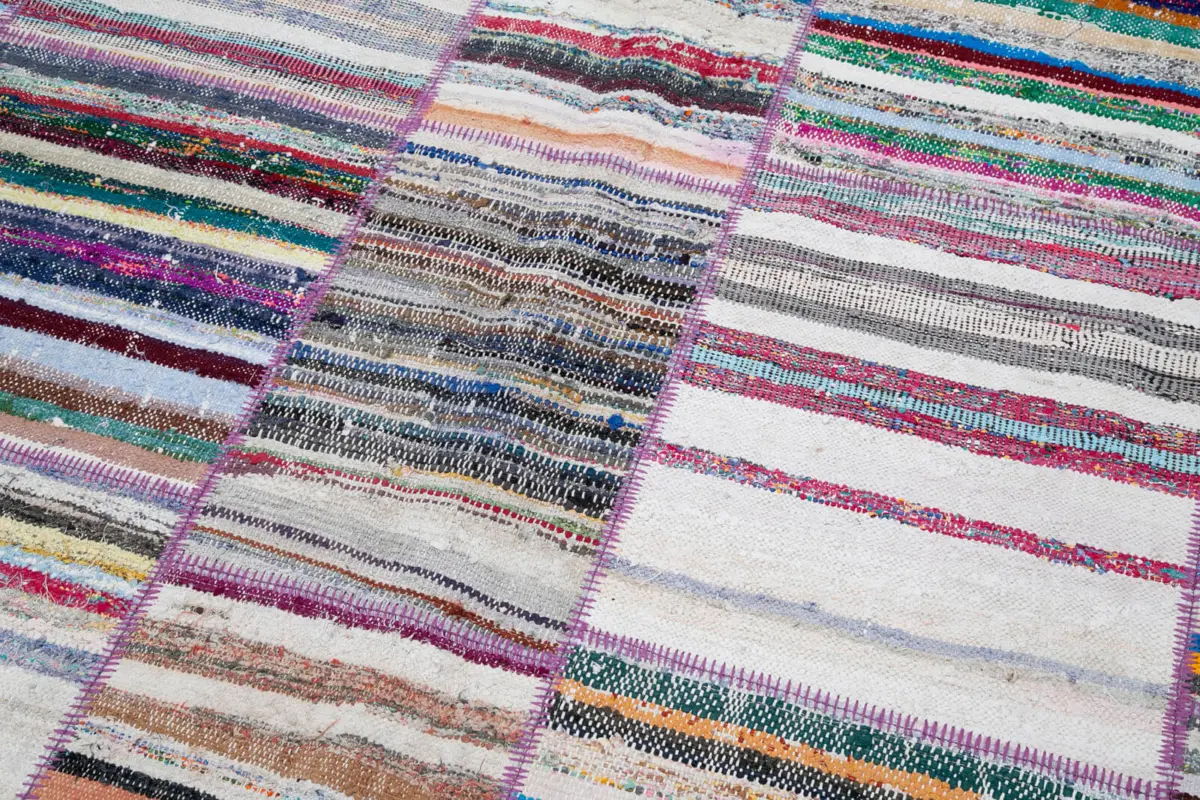Chaput Patchwork Multi Renk Pamuk Üzerine Yün El Dokuma Kilim-242x350 - Görsel 6