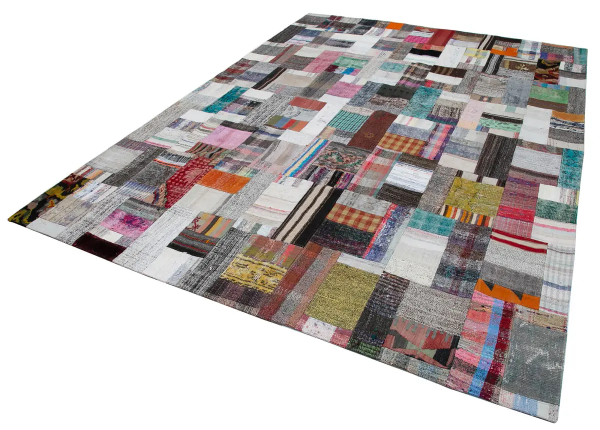 Chaput Patchwork Multi Renk Pamuk Üzerine Yün El Dokuma Kilim-259x350 - Görsel 3
