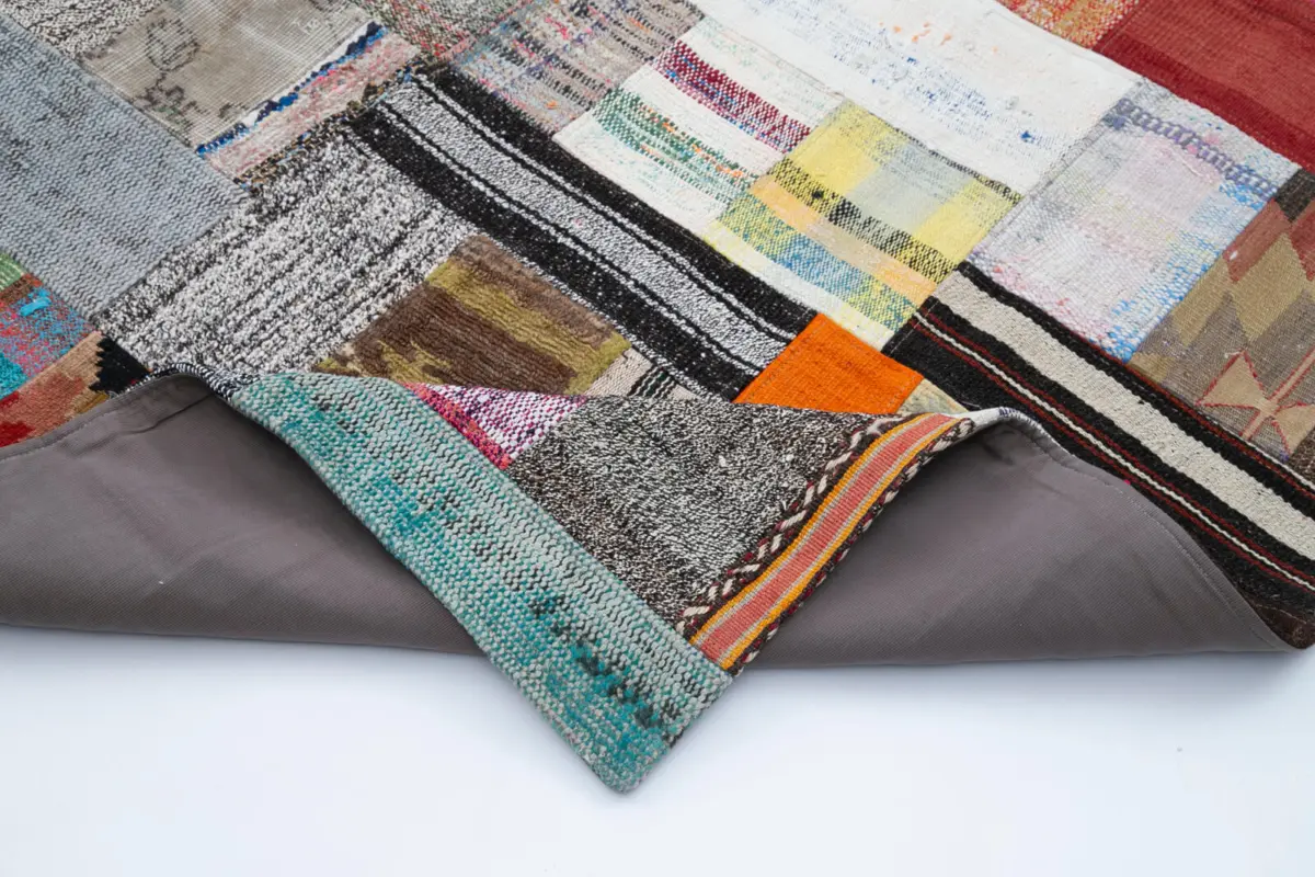 Chaput Patchwork Multi Renk Pamuk Üzerine Yün El Dokuma Kilim-259x350 - Görsel 5