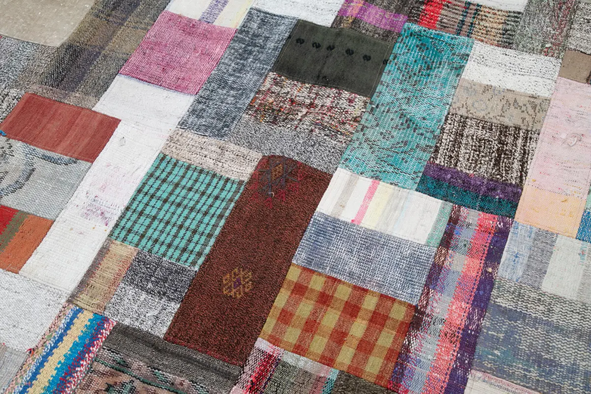 Chaput Patchwork Multi Renk Pamuk Üzerine Yün El Dokuma Kilim-259x350 - Görsel 6