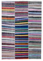 Chaput Patchwork Multi Renk Pamuk Üzerine Yün El Dokuma Kilim-243x351