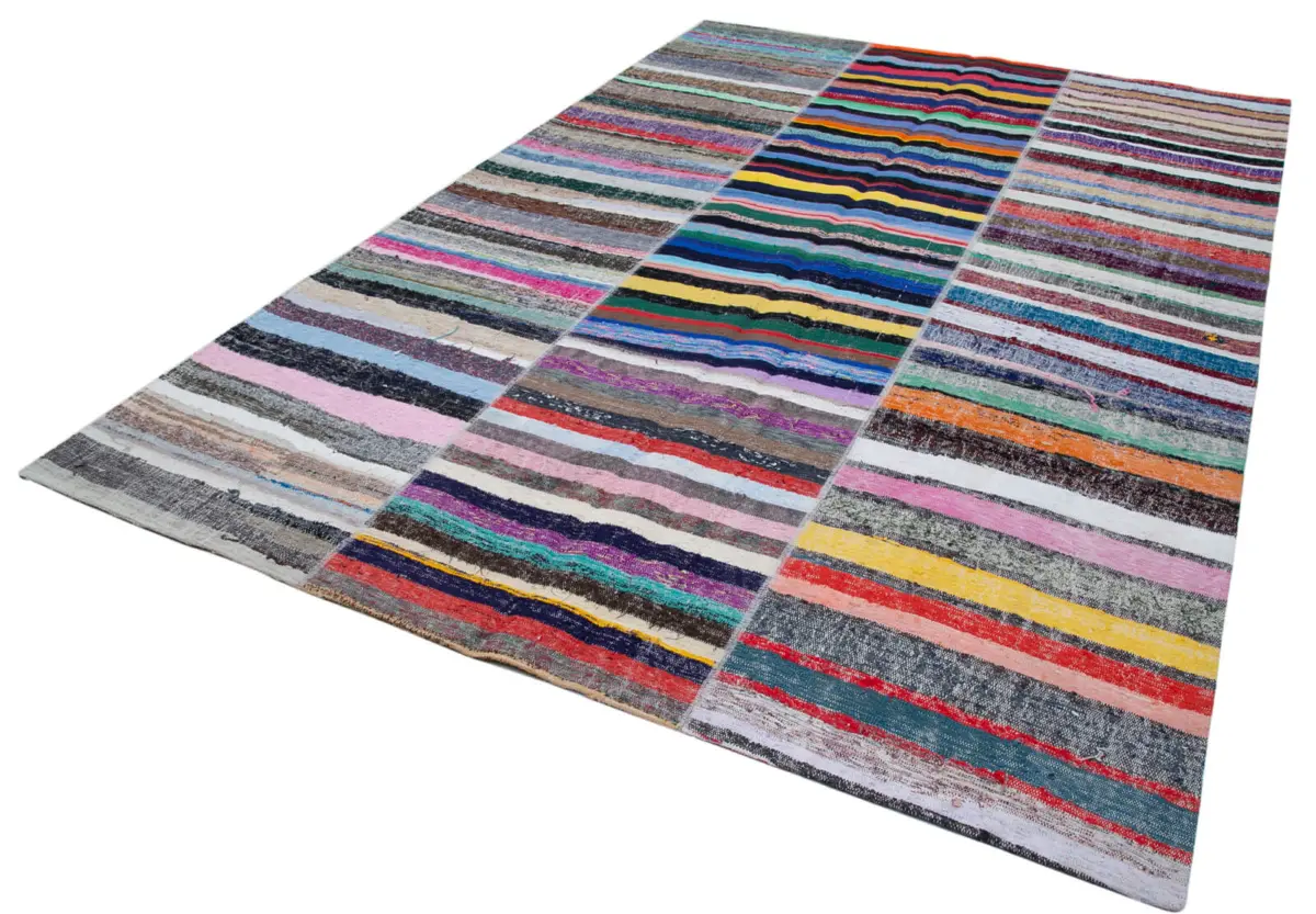 Chaput Patchwork Multi Renk Pamuk Üzerine Yün El Dokuma Kilim-243x351 - Görsel 3