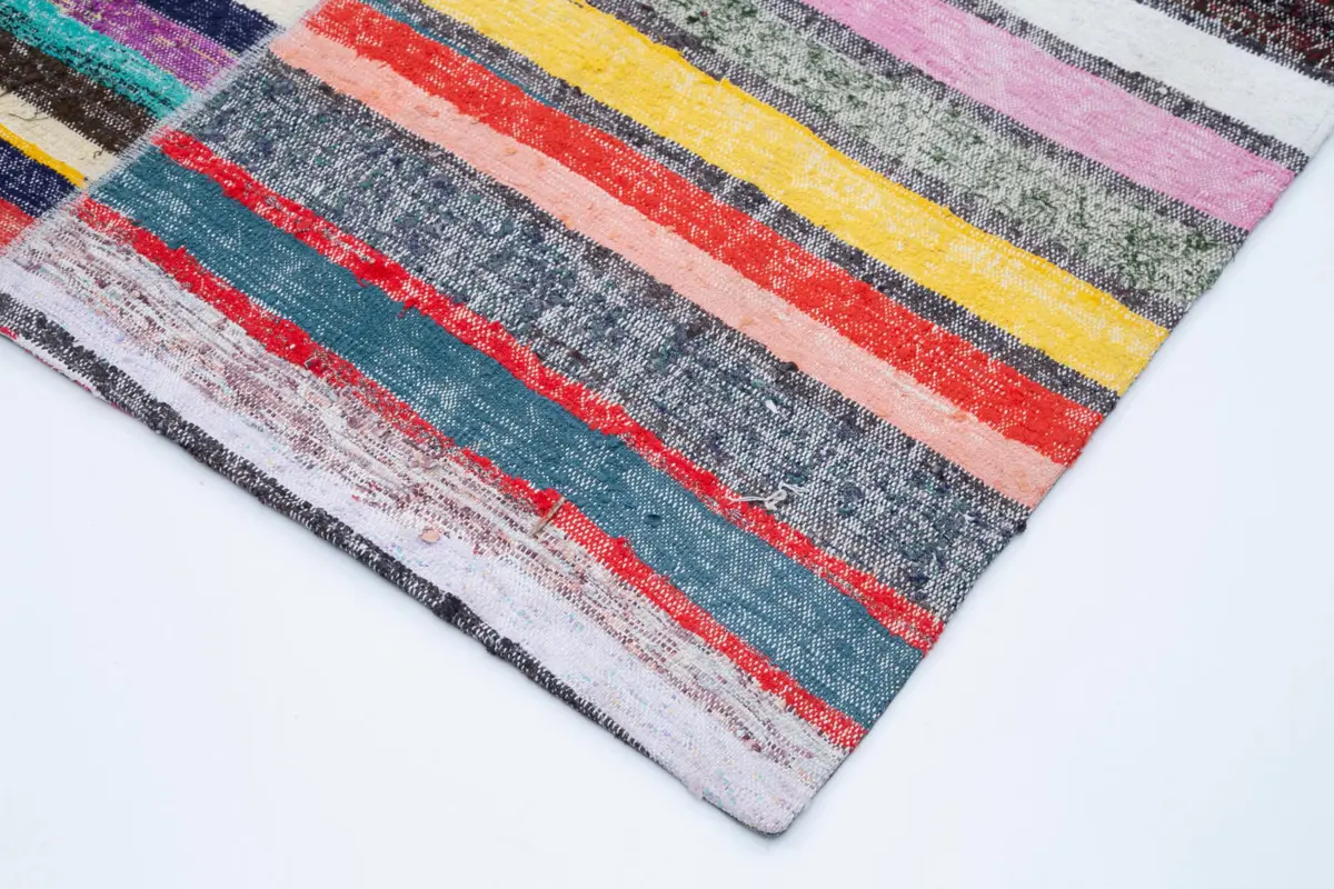 Chaput Patchwork Multi Renk Pamuk Üzerine Yün El Dokuma Kilim-243x351 - Görsel 4