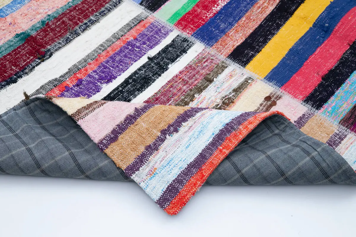 Chaput Patchwork Multi Renk Pamuk Üzerine Yün El Dokuma Kilim-243x351 - Görsel 5