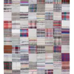 Chaput Patchwork Beyaz Renk Pamuk Üzerine Yün El Dokuma Kilim-240x357