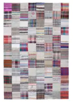 Chaput Patchwork Beyaz Renk Pamuk Üzerine Yün El Dokuma Kilim-240x357
