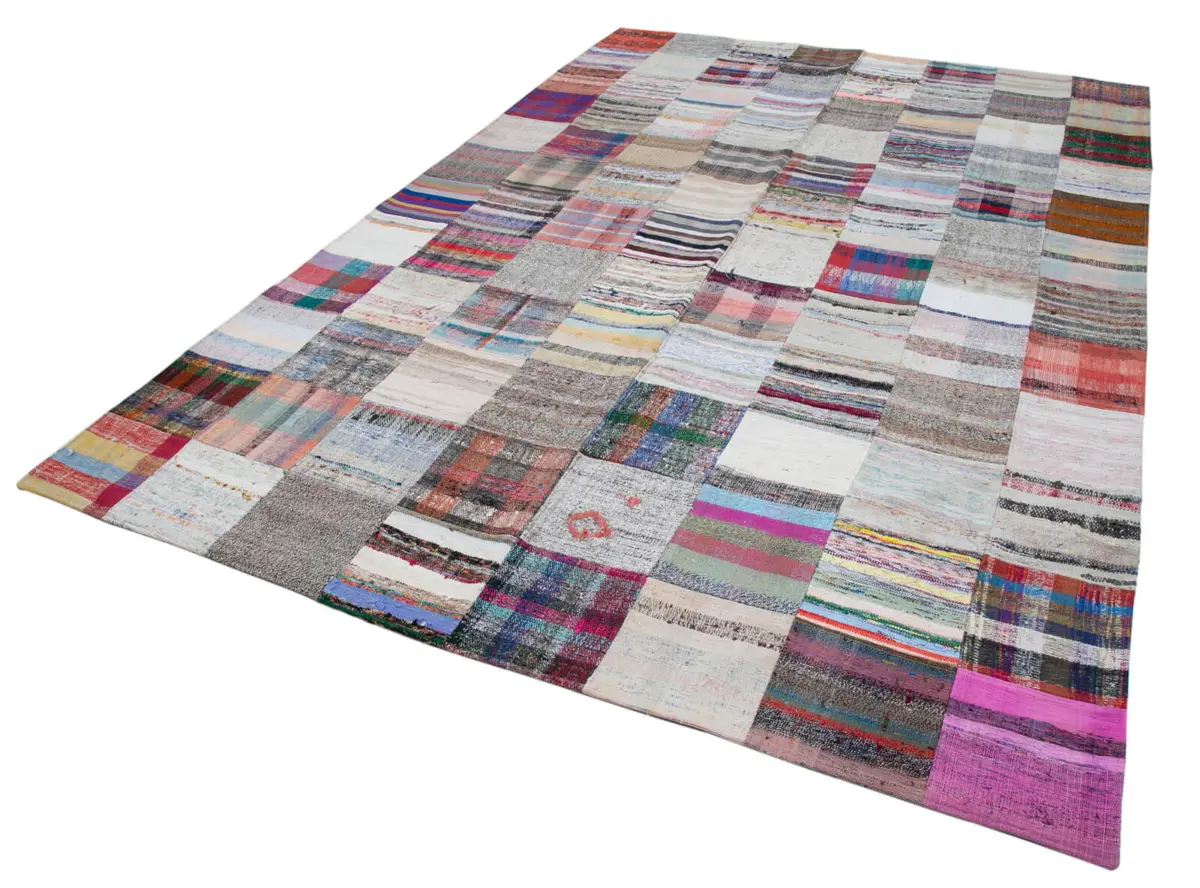 Chaput Patchwork Beyaz Renk Pamuk Üzerine Yün El Dokuma Kilim-240x357 - Görsel 3