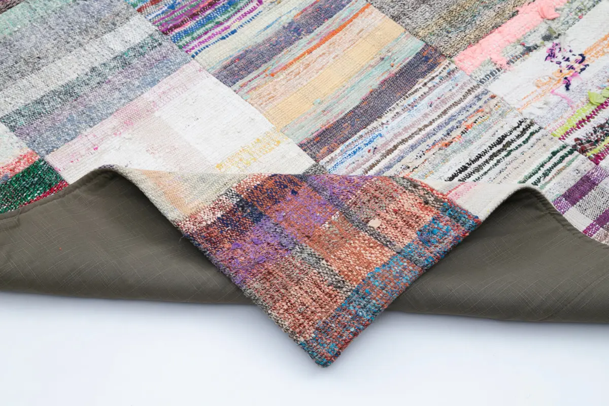 Chaput Patchwork Beyaz Renk Pamuk Üzerine Yün El Dokuma Kilim-240x357 - Görsel 5