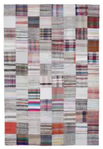 Chaput Patchwork Multi Renk Pamuk Üzerine Yün El Dokuma Kilim-241x358