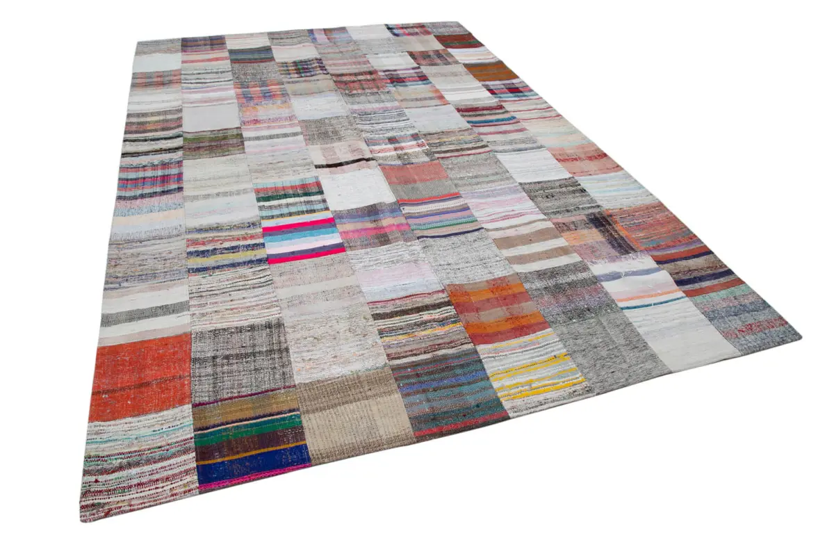 Chaput Patchwork Multi Renk Pamuk Üzerine Yün El Dokuma Kilim-241x358 - Görsel 2