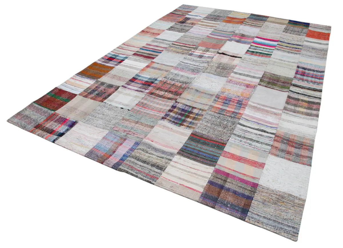 Chaput Patchwork Multi Renk Pamuk Üzerine Yün El Dokuma Kilim-241x358 - Görsel 3