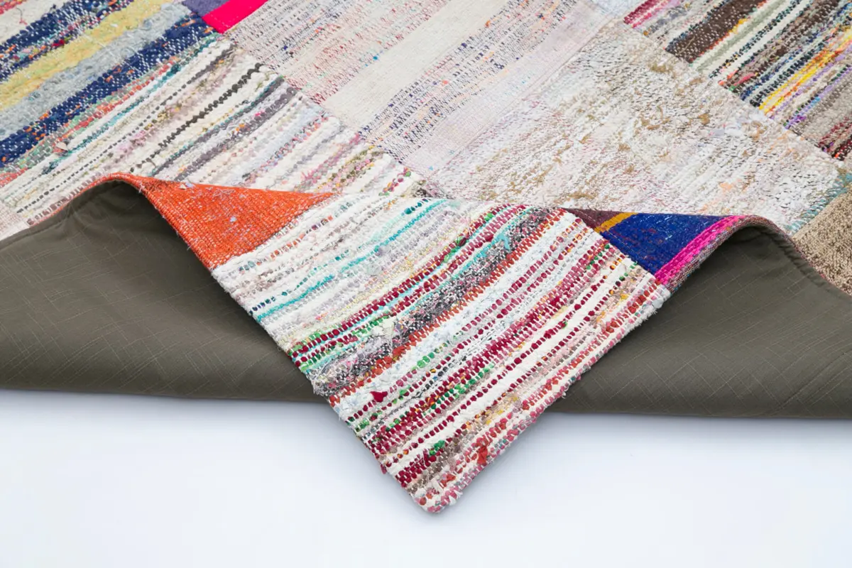 Chaput Patchwork Multi Renk Pamuk Üzerine Yün El Dokuma Kilim-241x358 - Görsel 5