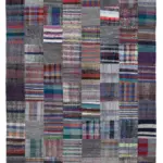 Chaput Patchwork Multi Renk Pamuk Üzerine Yün El Dokuma Kilim-240x359