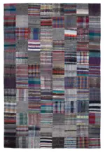 Chaput Patchwork Multi Renk Pamuk Üzerine Yün El Dokuma Kilim-240x359