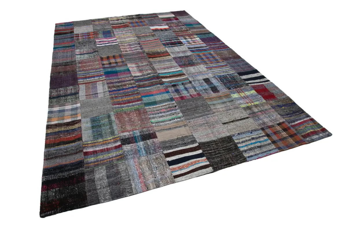 Chaput Patchwork Multi Renk Pamuk Üzerine Yün El Dokuma Kilim-240x359 - Görsel 2