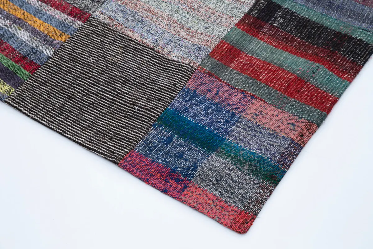 Chaput Patchwork Multi Renk Pamuk Üzerine Yün El Dokuma Kilim-240x359 - Görsel 4