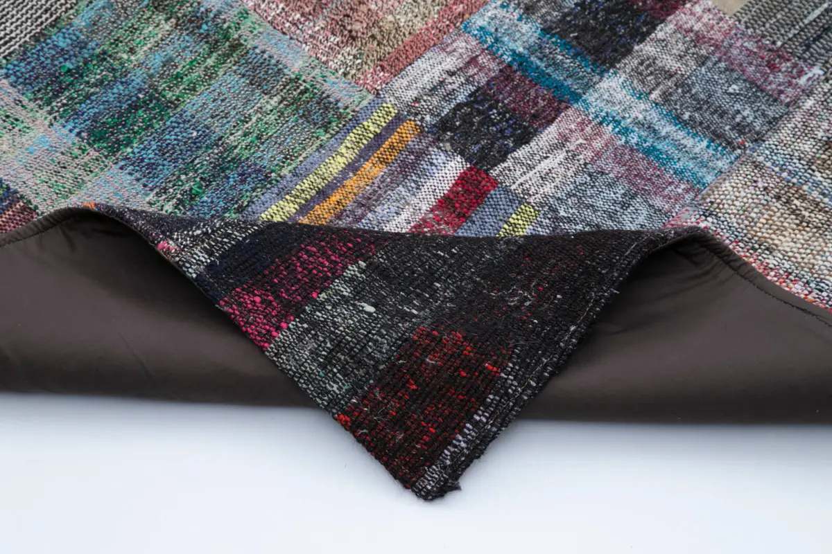 Chaput Patchwork Multi Renk Pamuk Üzerine Yün El Dokuma Kilim-240x359 - Görsel 5