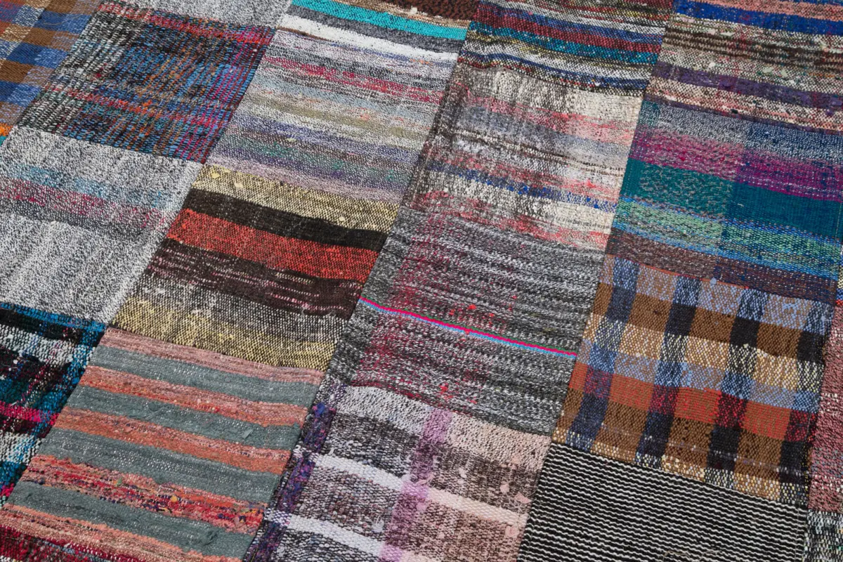 Chaput Patchwork Multi Renk Pamuk Üzerine Yün El Dokuma Kilim-240x359 - Görsel 6