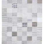 İnce Bez Patchwork Beyaz Pamuk Üzerine Yün El Dokuma Kilim-248x349