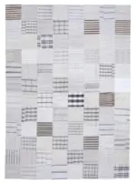 İnce Bez Patchwork Beyaz Pamuk Üzerine Yün El Dokuma Kilim-248x349