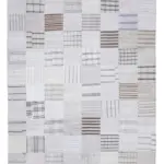 İnce Bez Patchwork Beyaz Pamuk Üzerine Yün El Dokuma Kilim-248x349