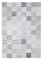 İnce Bez Patchwork Beyaz Pamuk Üzerine Yün El Dokuma Kilim-248x349